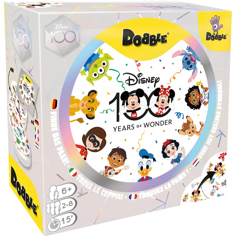 Zygomatic, Dobble Disney, Familienspiel, Kartenspiel, 2-8 Spieler, Ab 6+ Jahren, 15 Minuten, Deutsch, Mehrsprachig, 4. 90 Karten