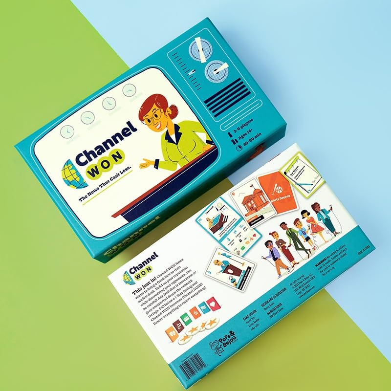 Channel Won Game | News Reporters | Casual Board Game | Semi-Coop | Ages 14+ | for 2-6 Players | 30-60 Min Playtime | Made by Pops & Bejou Games