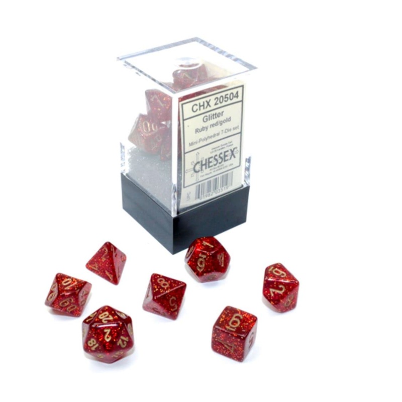Chessex Dice Set  10mm Glitter Red/Gold Polyhedral Dice Set  Dungeons and Dragons D&D DND TTRPG Dice  Includes 7 Dice - D4 D6 D8 D10 D12 D20 D%, (CHX20504