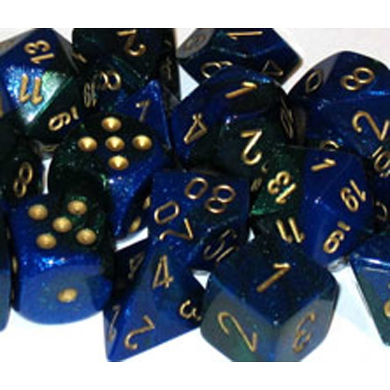 DND Dice Set-Chessex D&D Dice-16mm Gemini Blue, Green, and Gold Plastic Polyhedral Dice Set-Dungeons and Dragons Dice Includes 7 Dice - D4 D6 D8 D10 D12 D20 D%, Various, One Size (CHX26436