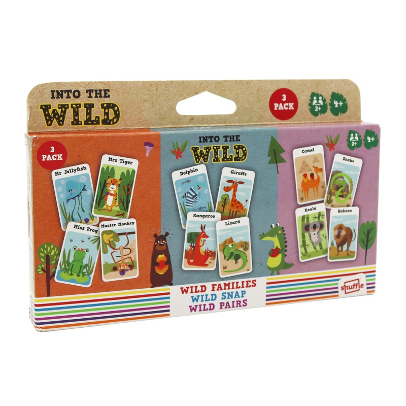 Shuffle Into The Wild 3 kids card games - Snap, Families & Pairs, Encourage Your Childs Memory, Matching and Coordinating Skills, For Ages 3+