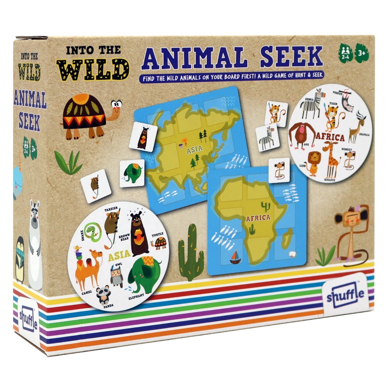 Shuffle Into The Wild Animal Seek - A Wild Game of Hunt & Seek Around The World, For 2-4 Players, Suitable For Ages 3+