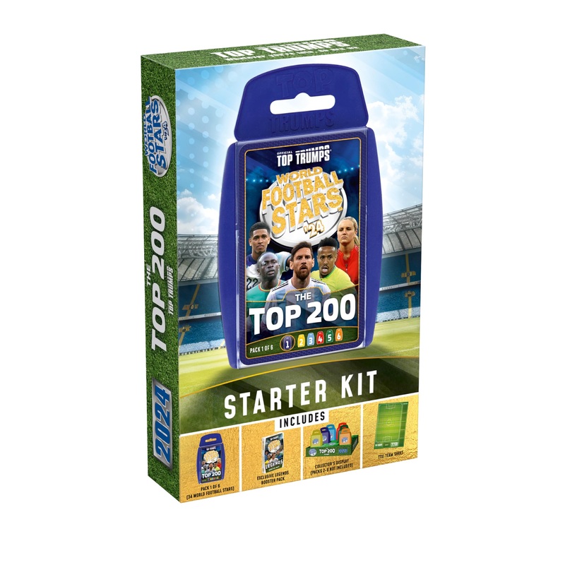 Top Trumps World Football Stars Top 200 Starter Kit Juego de cartas, Juega con Lionel Messi, Sadio Mane, Mac Allister, Ederson y Jamal Musiala, regalo educativo para mayores de 6 aos