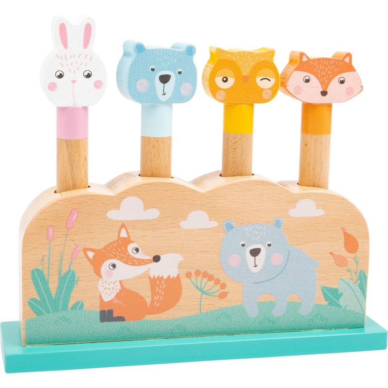 Small Foot 11474 Silly Wooden, 4 cute animals jump joyfully in The air when pressed Toys, Multicolored, 19 x 5,5 x 16 cm