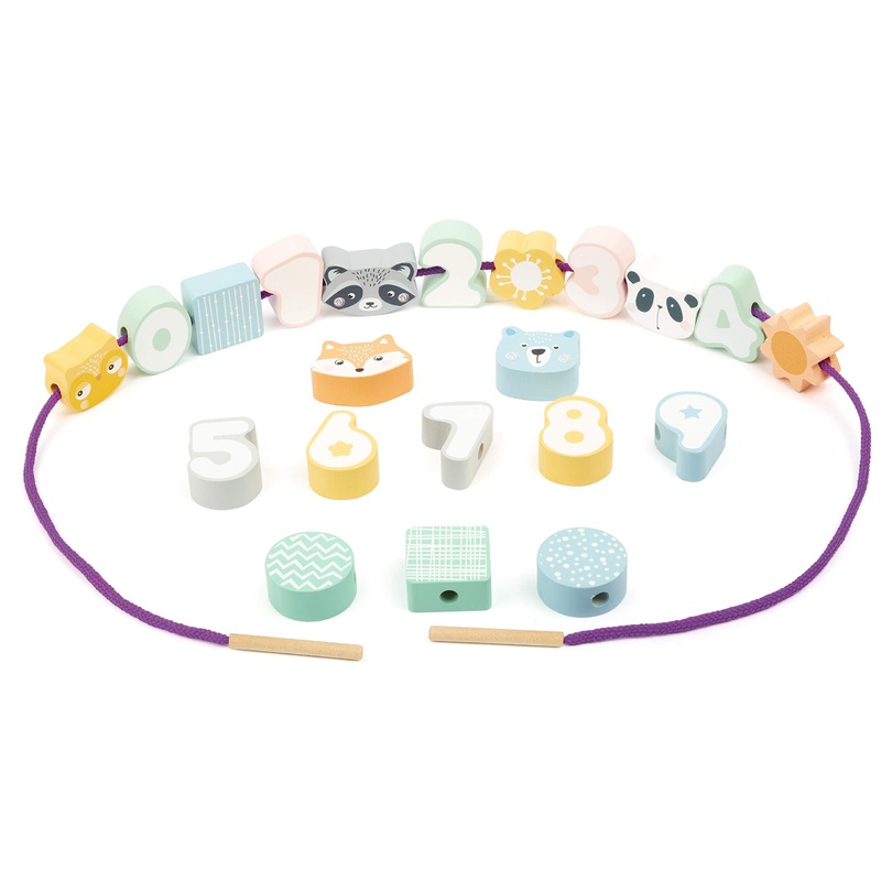 Small Foot 11475 Animals and Numbers Threading Game, made of wood, concentration practice in a pastel look Toys, Multicolored