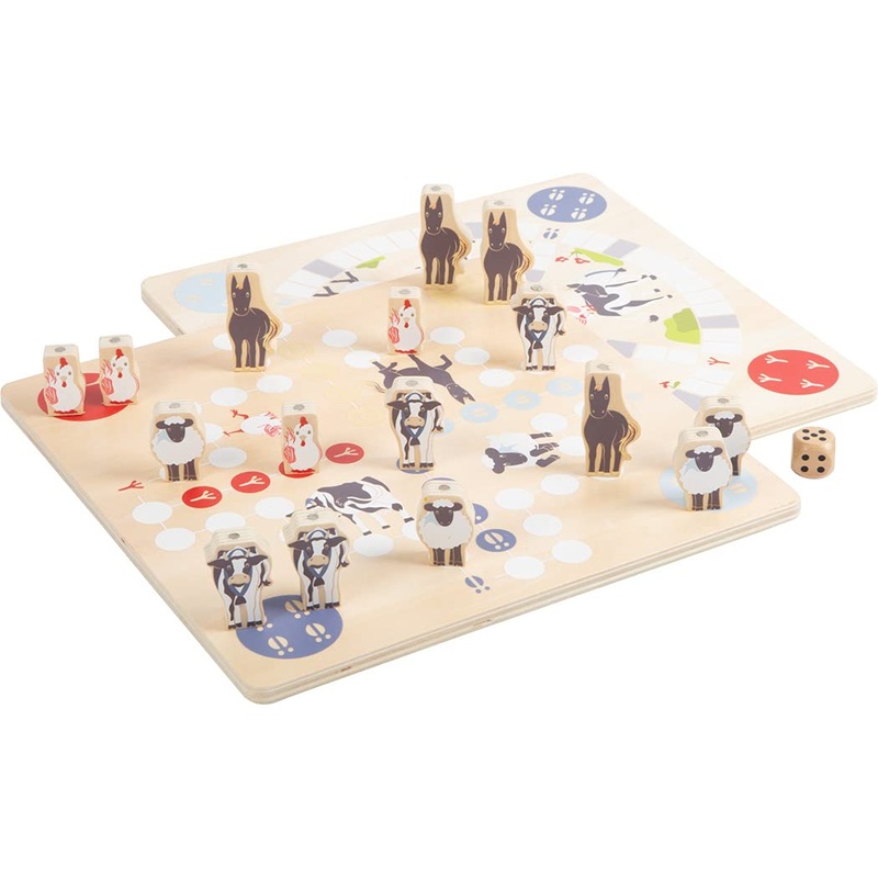 small foot 12228 "4 Friends" Games Collection, with farm animal motifs, wooden game for kids and family, ages 4+ years