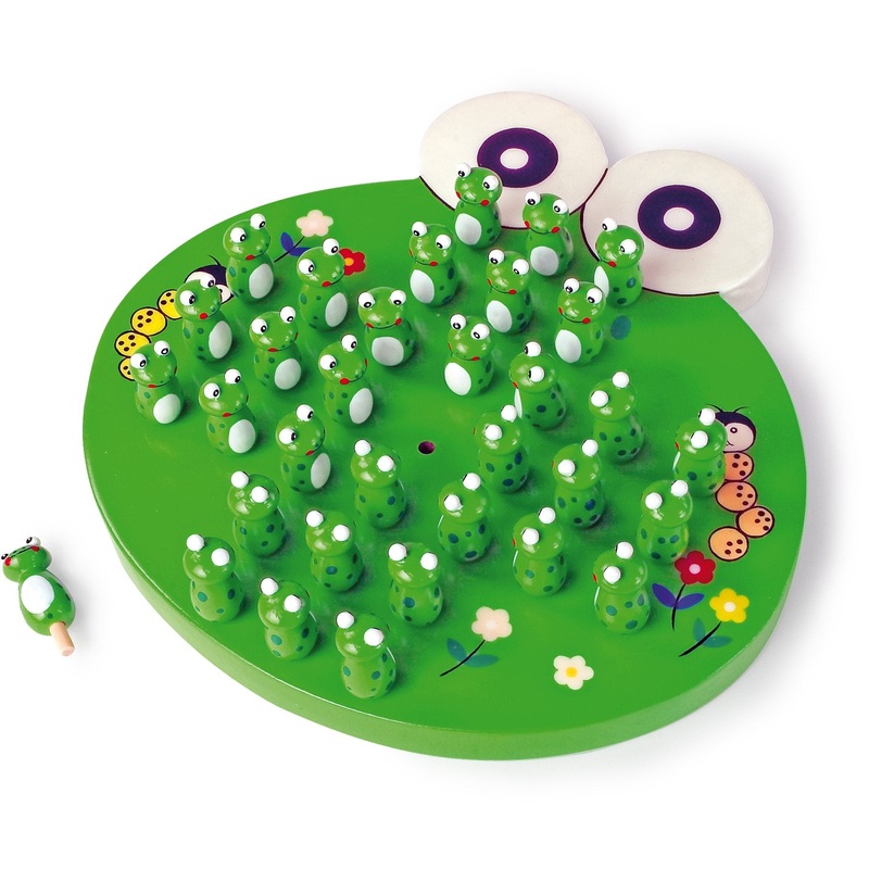 small foot 1876 wooden solitaire game "Frogs", parlour game with 33 frog figures, from 6 years on