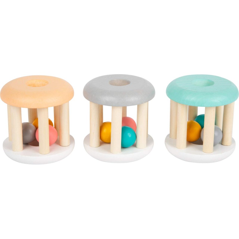 Small Foot Pastel Wooden Rattle Set of 3 for Babies, Ideal Motor Skills Toy for Travel, 11712