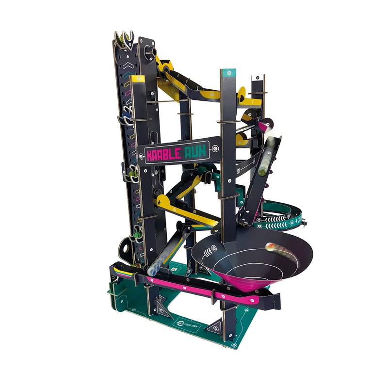 Build Your Own Cardboard Marble Run - Includes x10 Swirly Glass Marbles - Eco Friendly Cardboard Craft Kit - Ages 10+