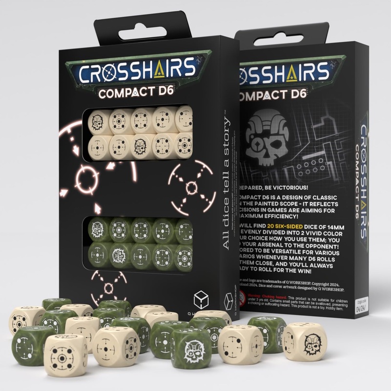 Crosshairs Compact D6: Beige & Olive by Q-Workshop, Dice for RPG Board Games, for 1+ Players and Ages 14+