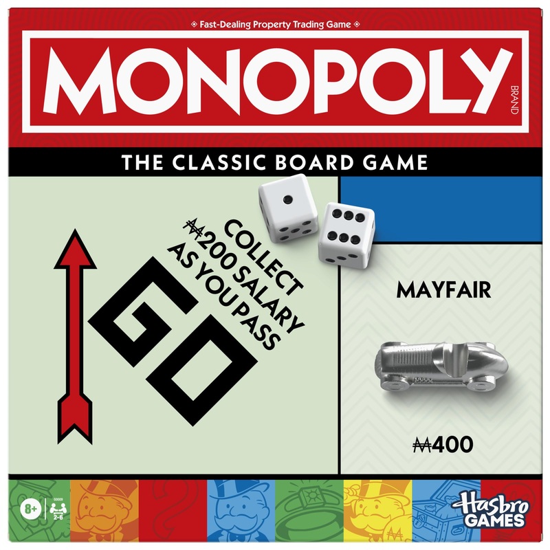 Monopoly Board Game with Storage Tray and Larger Tokens - English Version