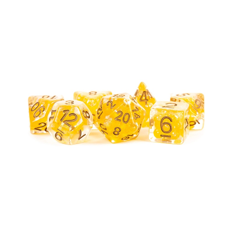 Pearl Dice Citrine w/ Copper Numbers 16mm Resin Poly Dice Set