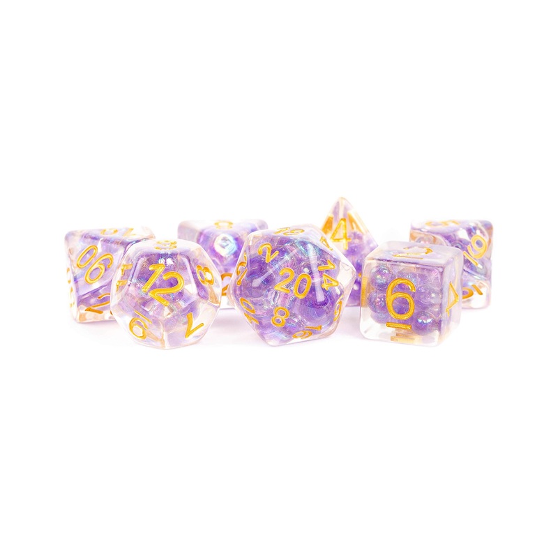 Pearl Dice Purple w/ Gold Numbers 16mm Resin Poly Dice Set