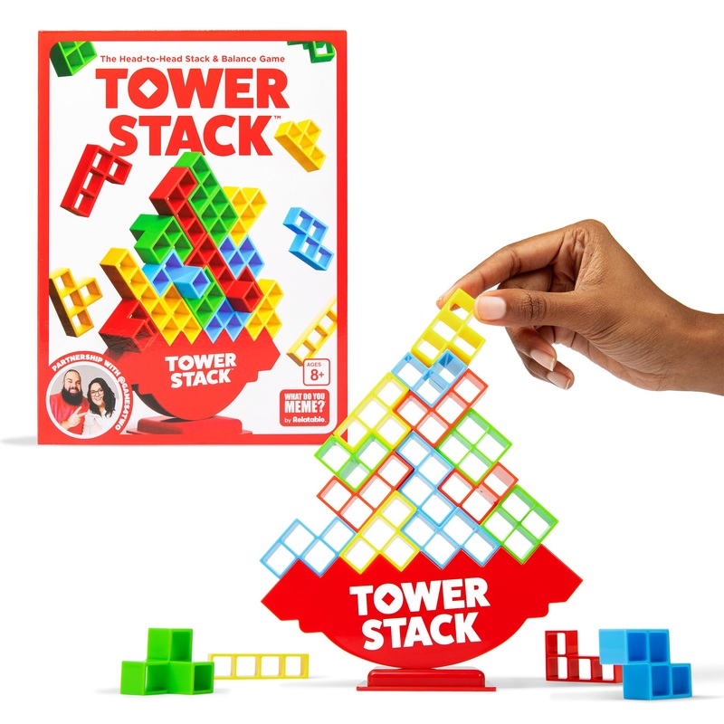 WHAT DO YOU MEME? Tower Stack - Desafo de apilamiento Cara a Cara, Juegos para nios de 8 a 12 aos, Juegos Familiares para nios y Adultos de Relatable