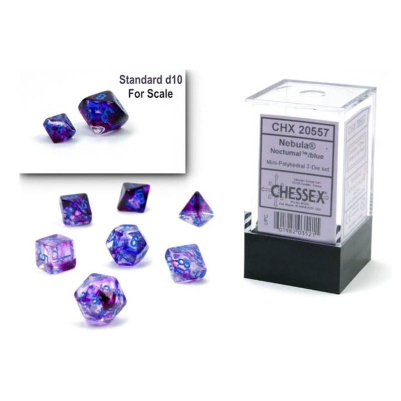 Chessex Dice Set  10mm Nebula Nocturnal/Blue Luminary Polyhedral Dice Set  Dungeons and Dragons D&D DND TTRPG Dice  Includes 7 Dice - D4 D6 D8 D10 D12 D20 D% (CHX20557