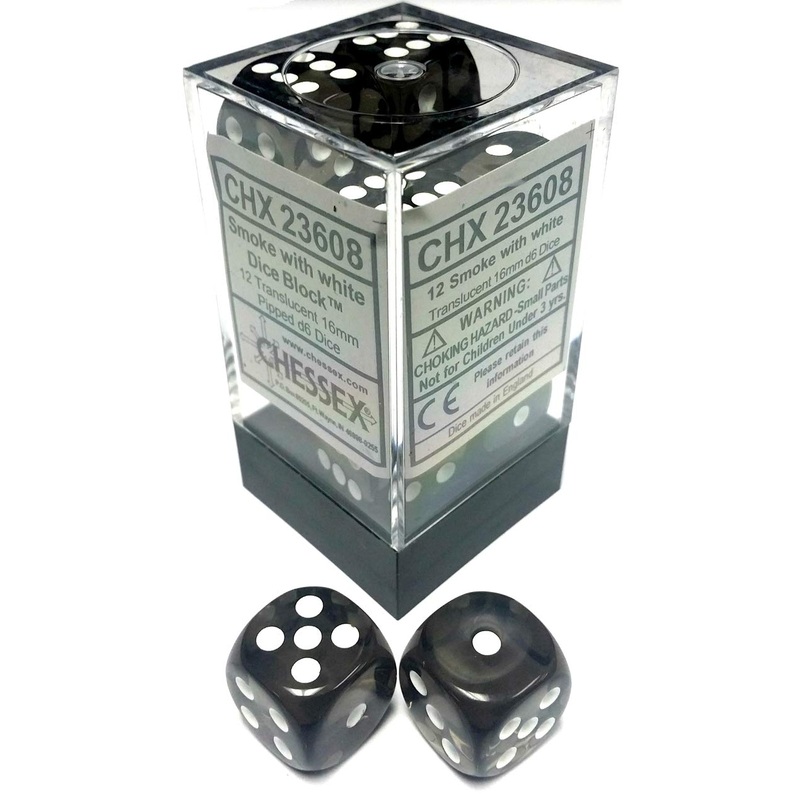 DND Dice Set - Chessex D&D Dice - 16mm Translucent Smoke & White Plastic Polyhedral Dice Set-Dungeons and Dragons Dice Includes 12 Dice  D6, Various (CHX23608
