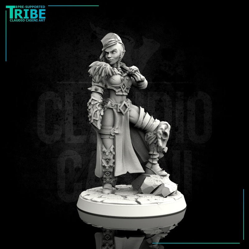(0071) Female human half-orc tiefling elf barbarian viking with axe
