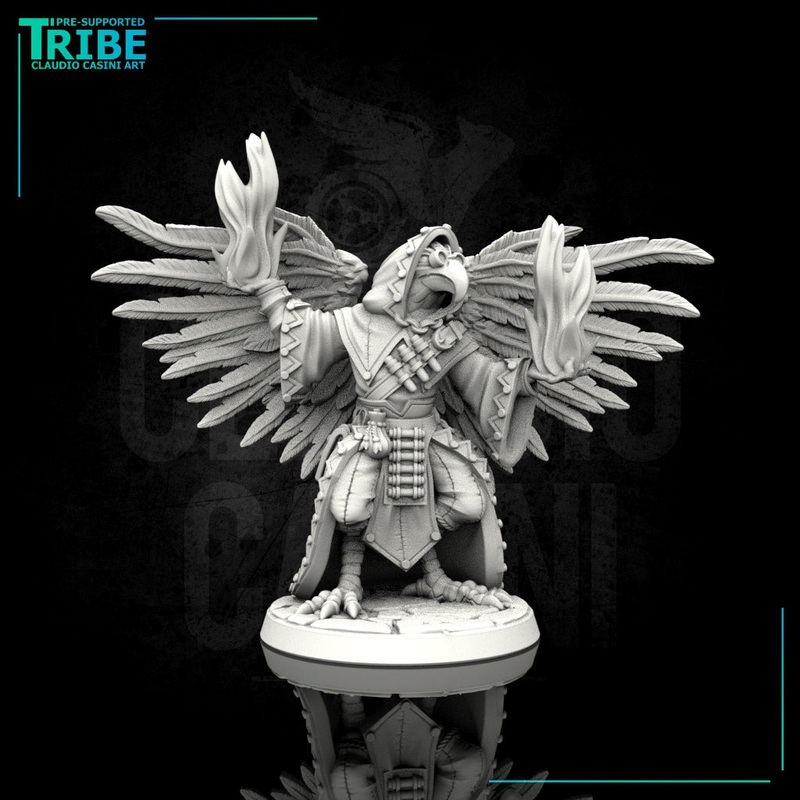 (0077) Male featherfolk birdman wizard with flame spell