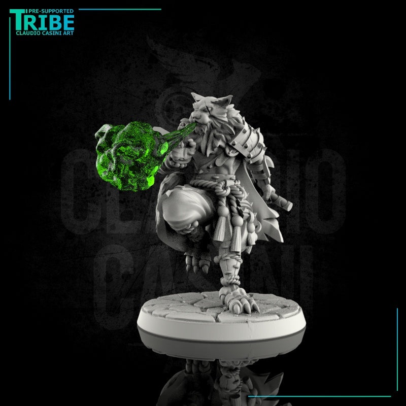 (0081) Male felinid ranger warrior with katana and flame spell