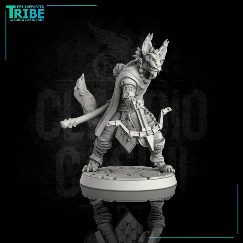 (0089) Male felinid ranger with katana and crossbow