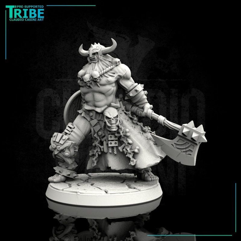 (0094) Male human half orc viking with axe and shield