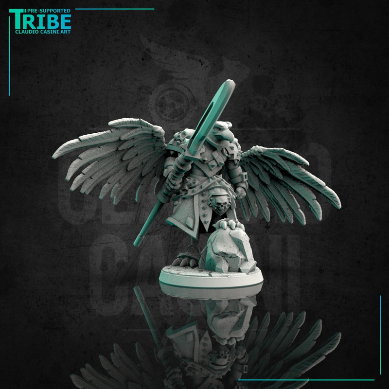 (0091) Male featherfolk birdman warrior with spear