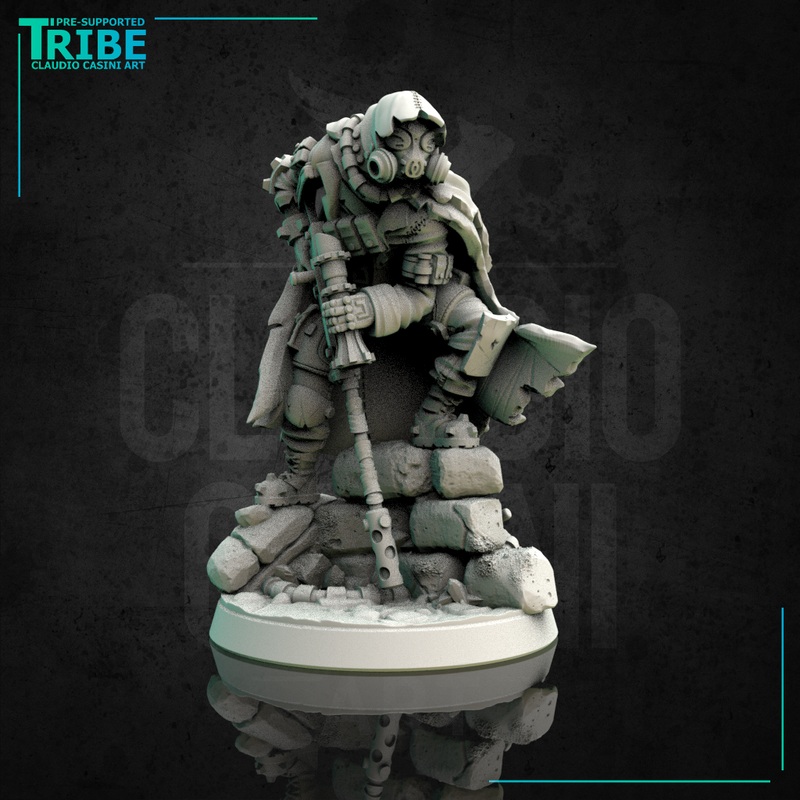 (0111) Male ranger hunter post - apocalyptic sci-fi sniper with antigas mask