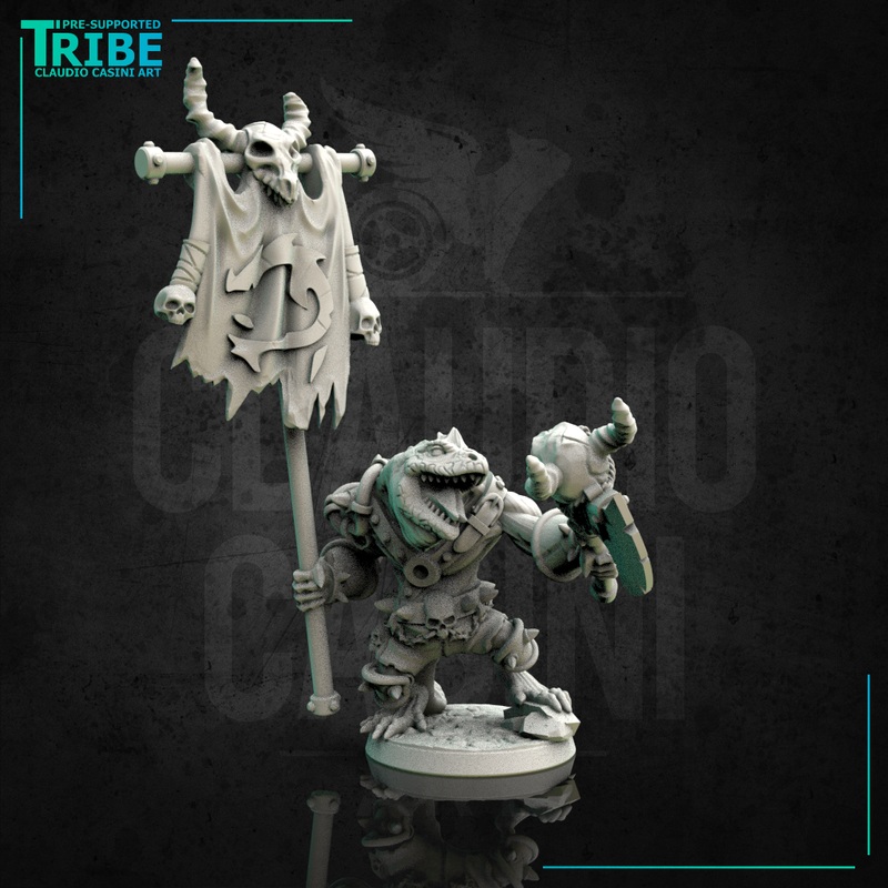 (0124) Troglodyte lizard banner-bearer with axe