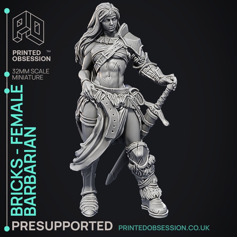 'Bricks' Female Barbarian - 32, 75, or 100 mm Model