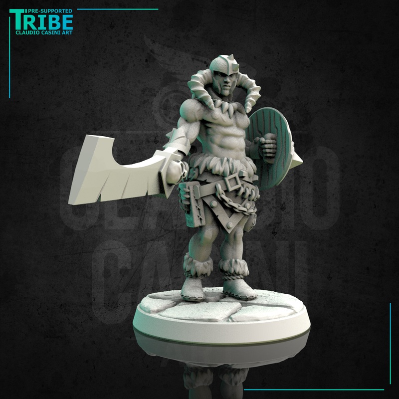 (0130) Male barbarian viking human elf tiefling half orc with big sword and shield