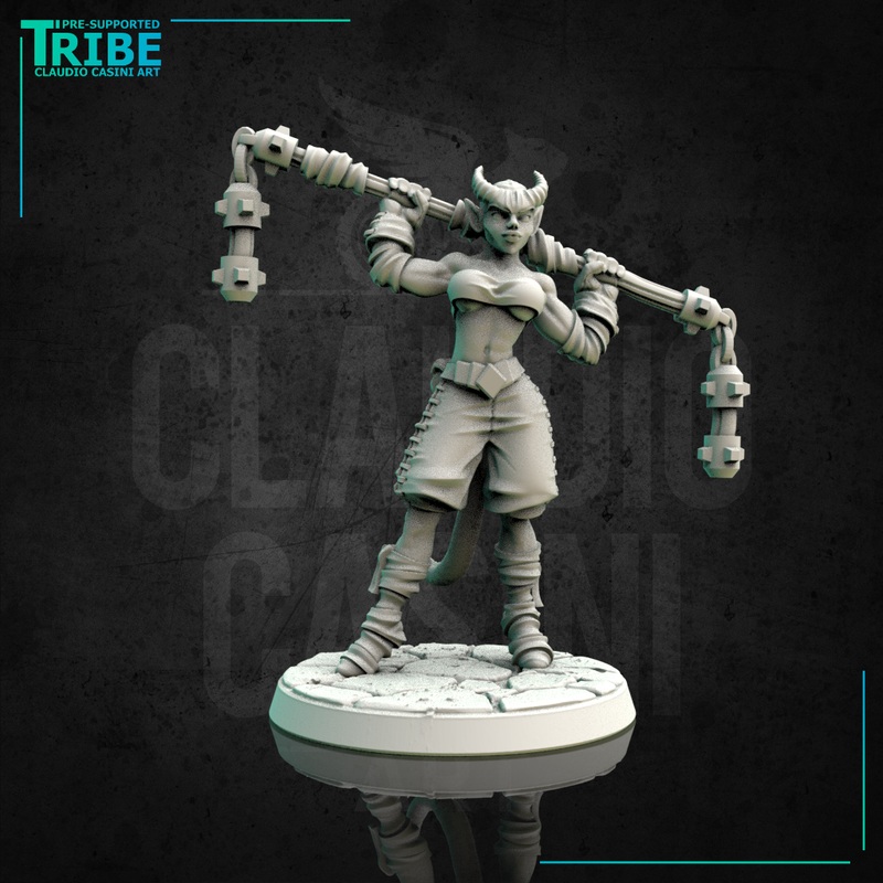 (0146) Female elf human tiefling firbolg half-orc shaolin monk with two hands mace or chain club