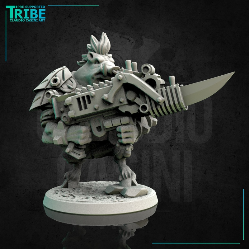 (0148) Male post apocalyptic mutant boar with rifle