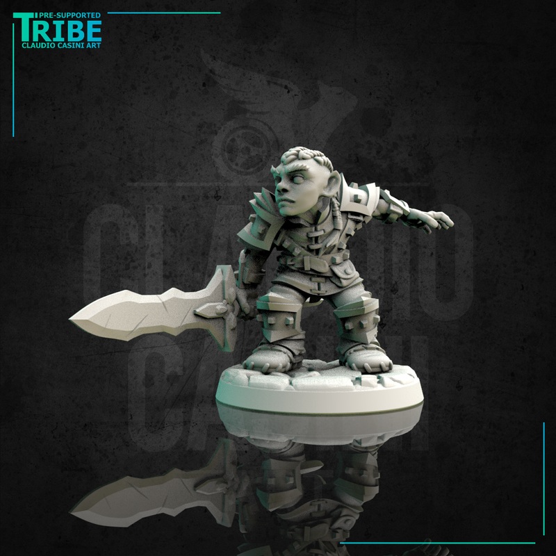 (0150) Male halfling warrior fighter with an armor and a two hands sword