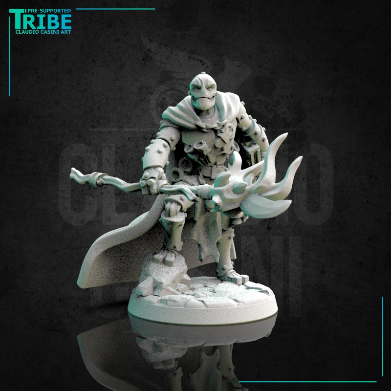 (0159) Male warforged wizard with a magical club