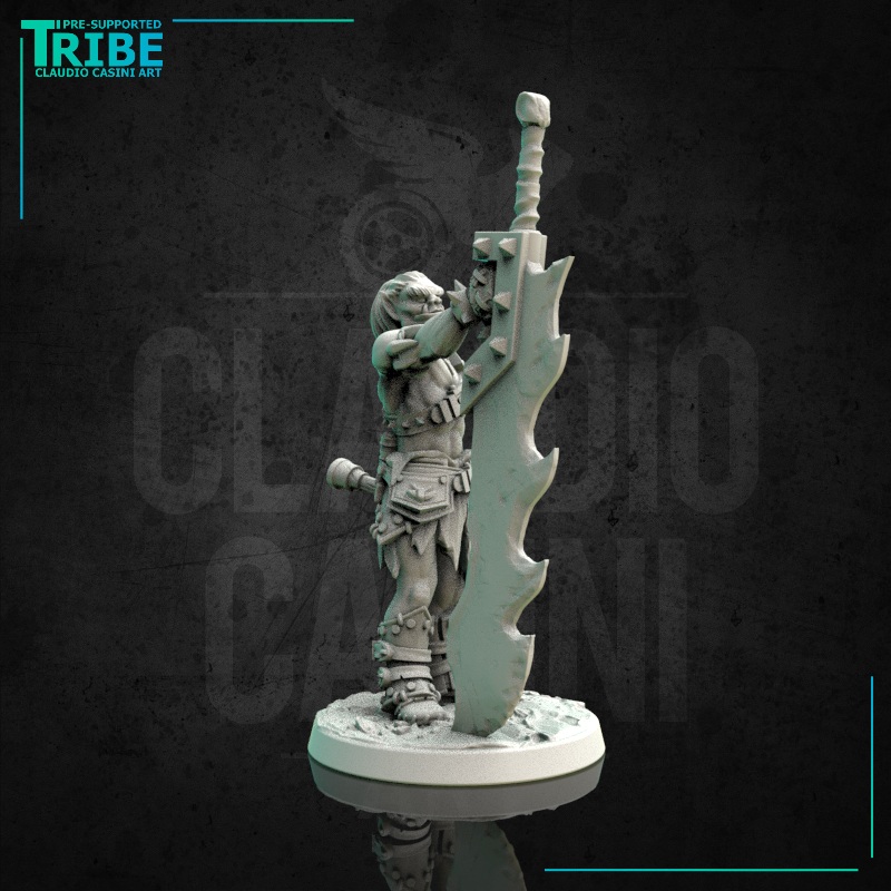 (0168) Male human elf firbolg tiefling half-orc barbarian monster hunter with a huge sword