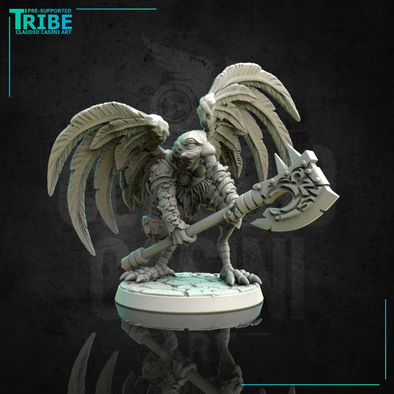 (0169) Female Featherfolk barbarian warrior with a two hands axe