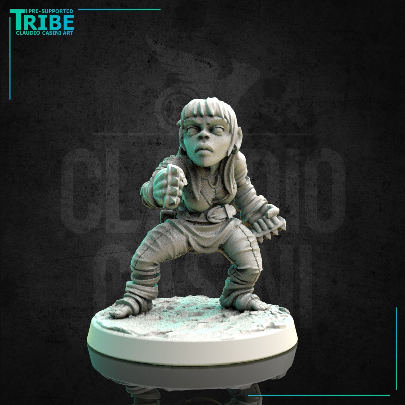 (0170) Female halfling hobbit monk with a brass knuckles 3D File Logo  3D