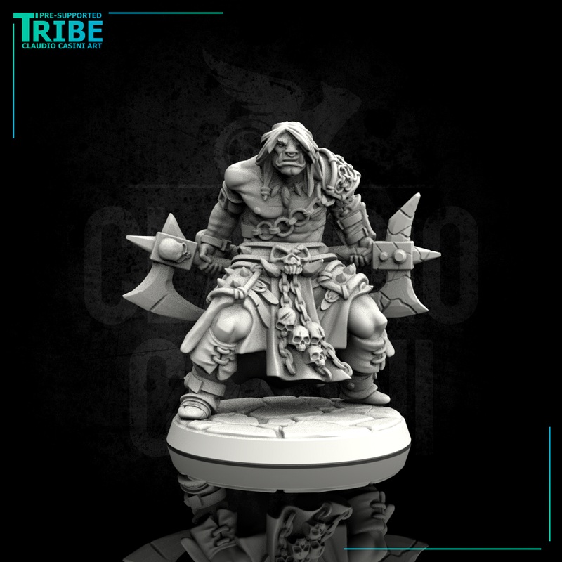 (0001) Male human half orc barbarian with two axes