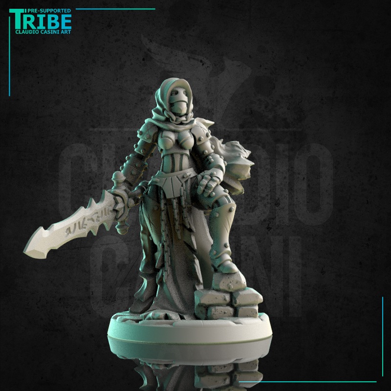 (0178) Famale warforged warrior fighter cleric with a two hands sword