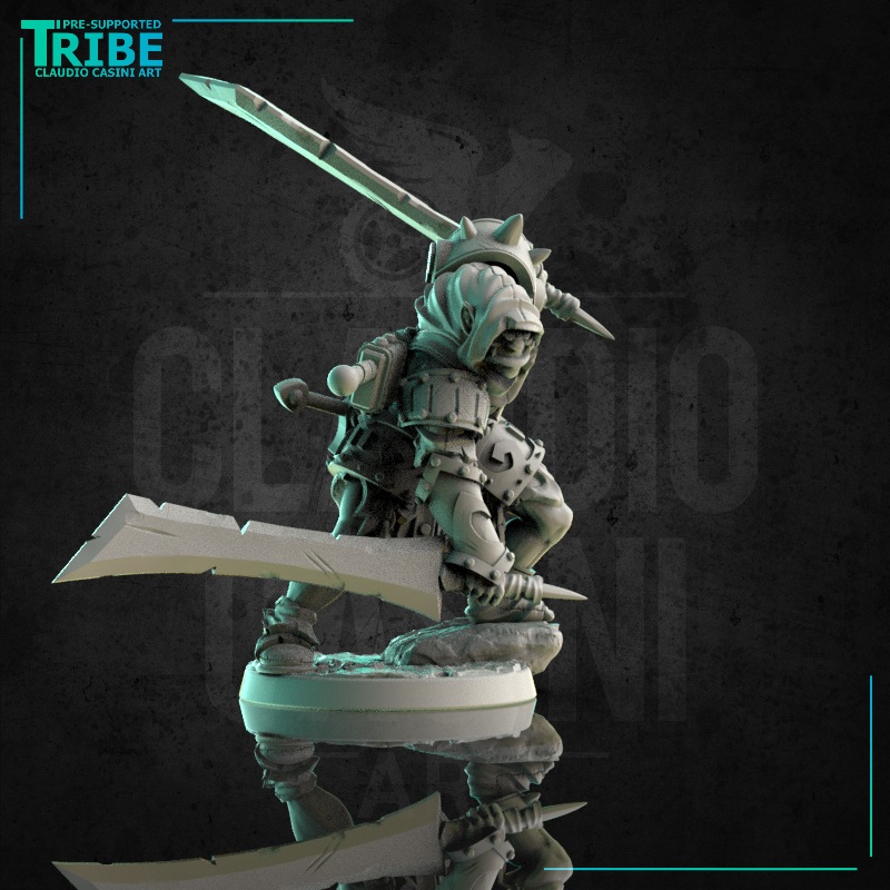 (0180) Male orc half-orc ranger warrior assassin rogue thief with two swords and cape
