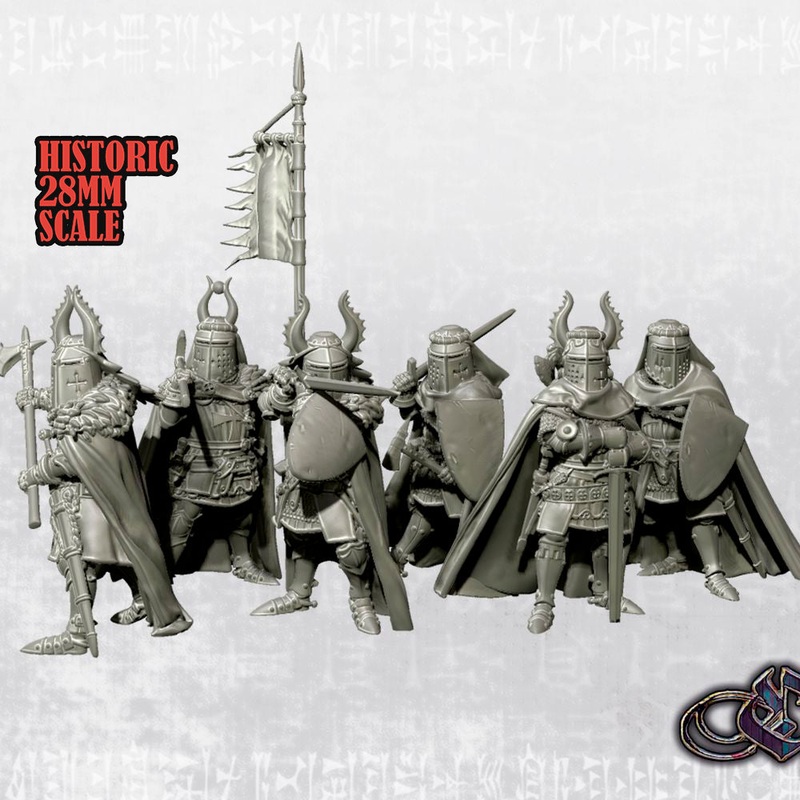 "Late Crusader Knights on Foot with Great Helms - Teutonic Version" - 28mm