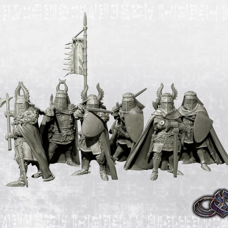 "Late Crusader Knights on Foot with Great Helms -  Teutonic Version"  - 34mm