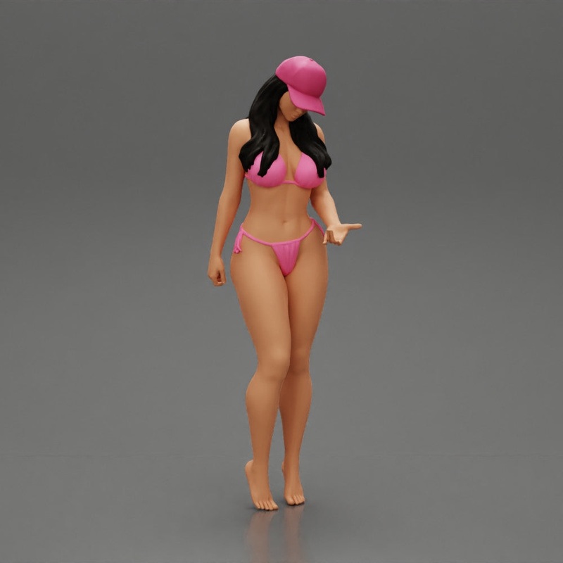 Young Beautiful Girl Wearing Bikini and Hat putting her hand on friend s face