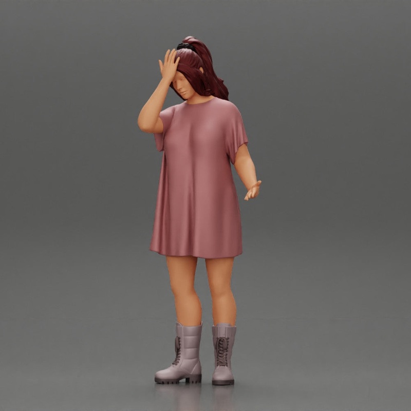 Young Beautiful Girl wearing long Shirt and boots Surprised