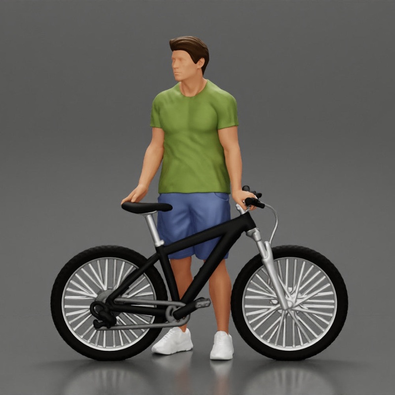 Young Man Standing In The Forest Posing Proudly With His Bike