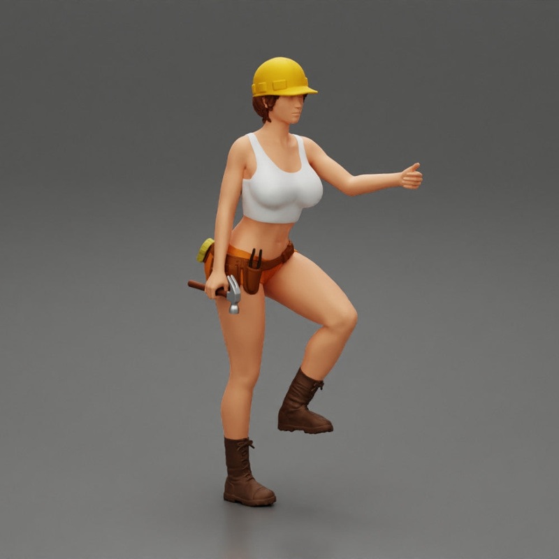 Young girl in helmet mechanic climbing