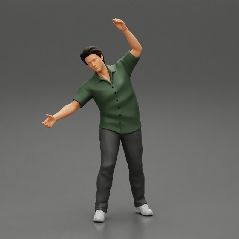 young man in a shirt and pants dancing