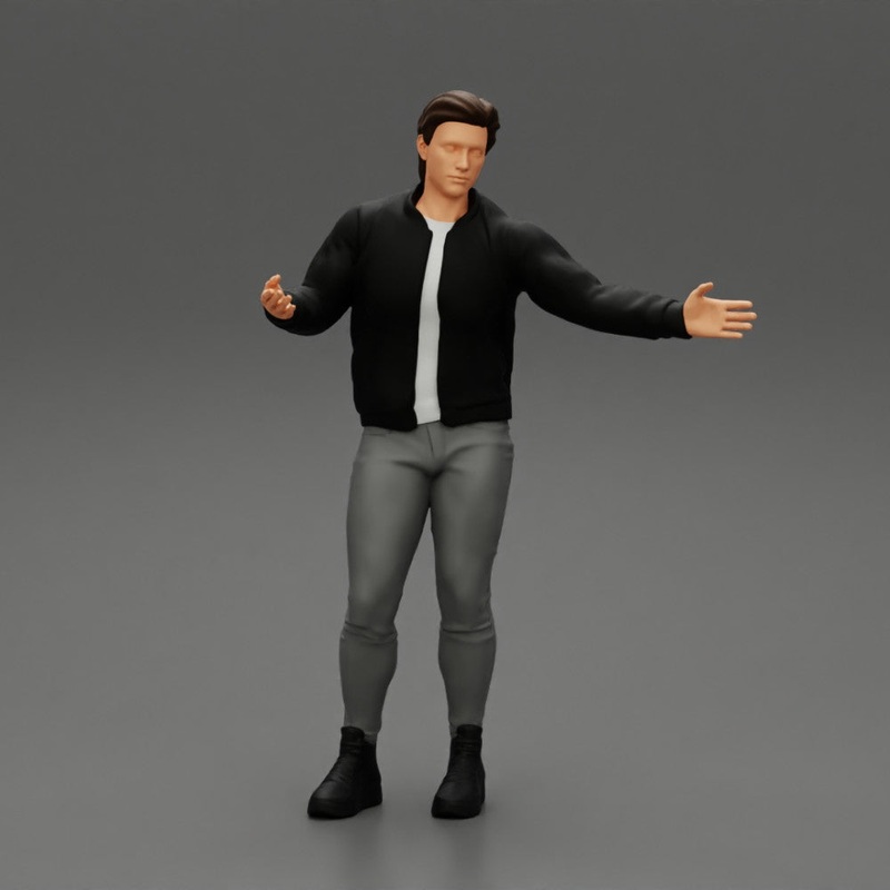 young man standing and explaining with hands