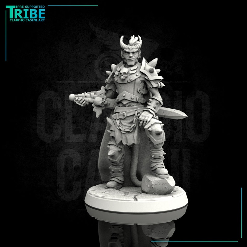 (0014) Male human elf half orc tiefling barbarian commander with sword