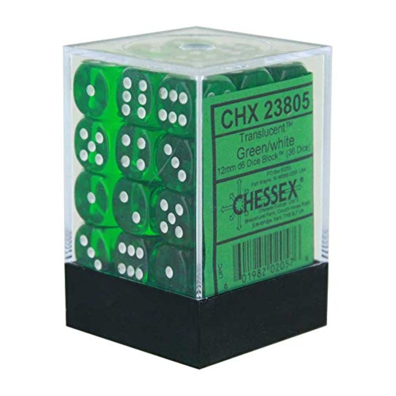 Translucent: 12mm D6 Green/White (36)